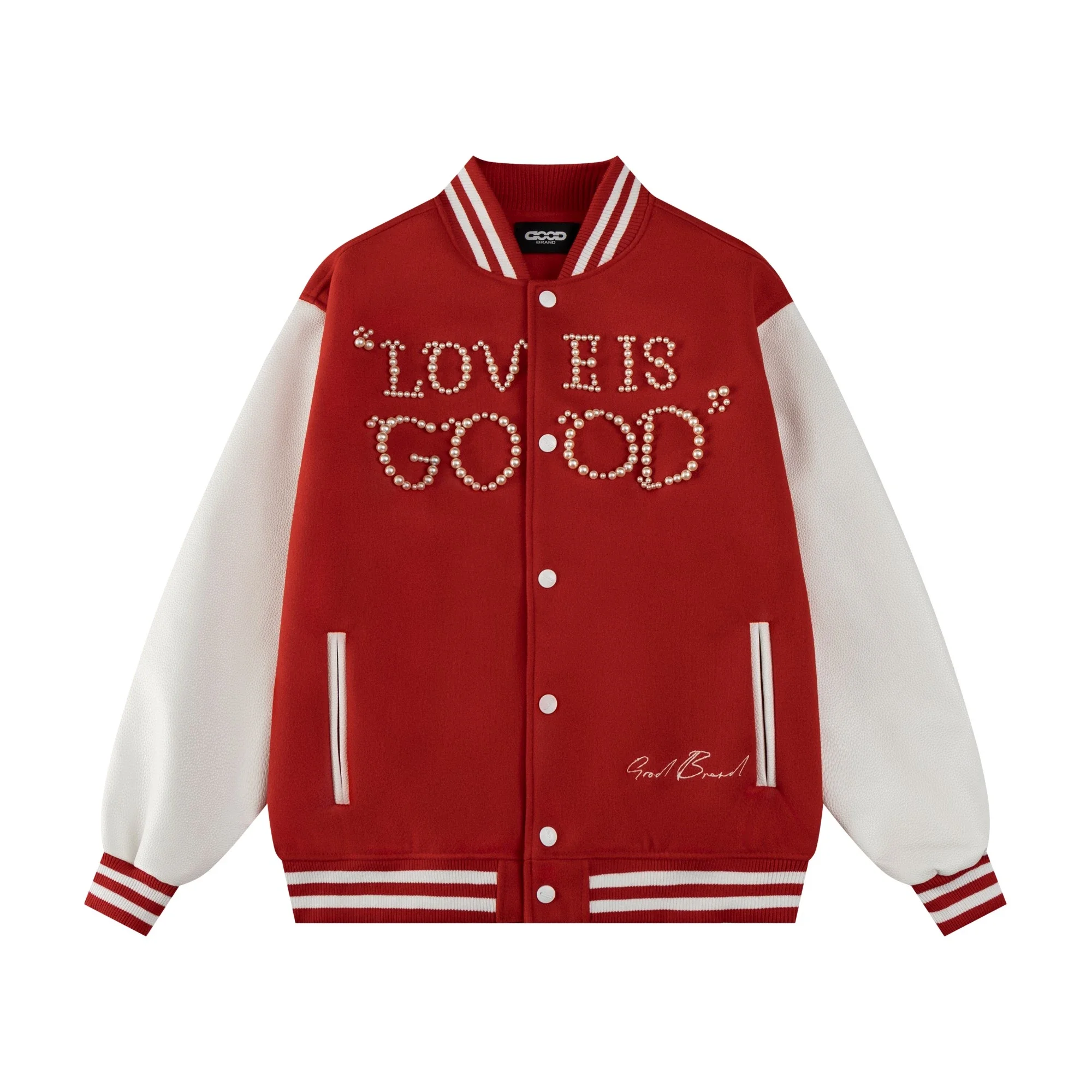 God Brand，pearl letter varsity jacket