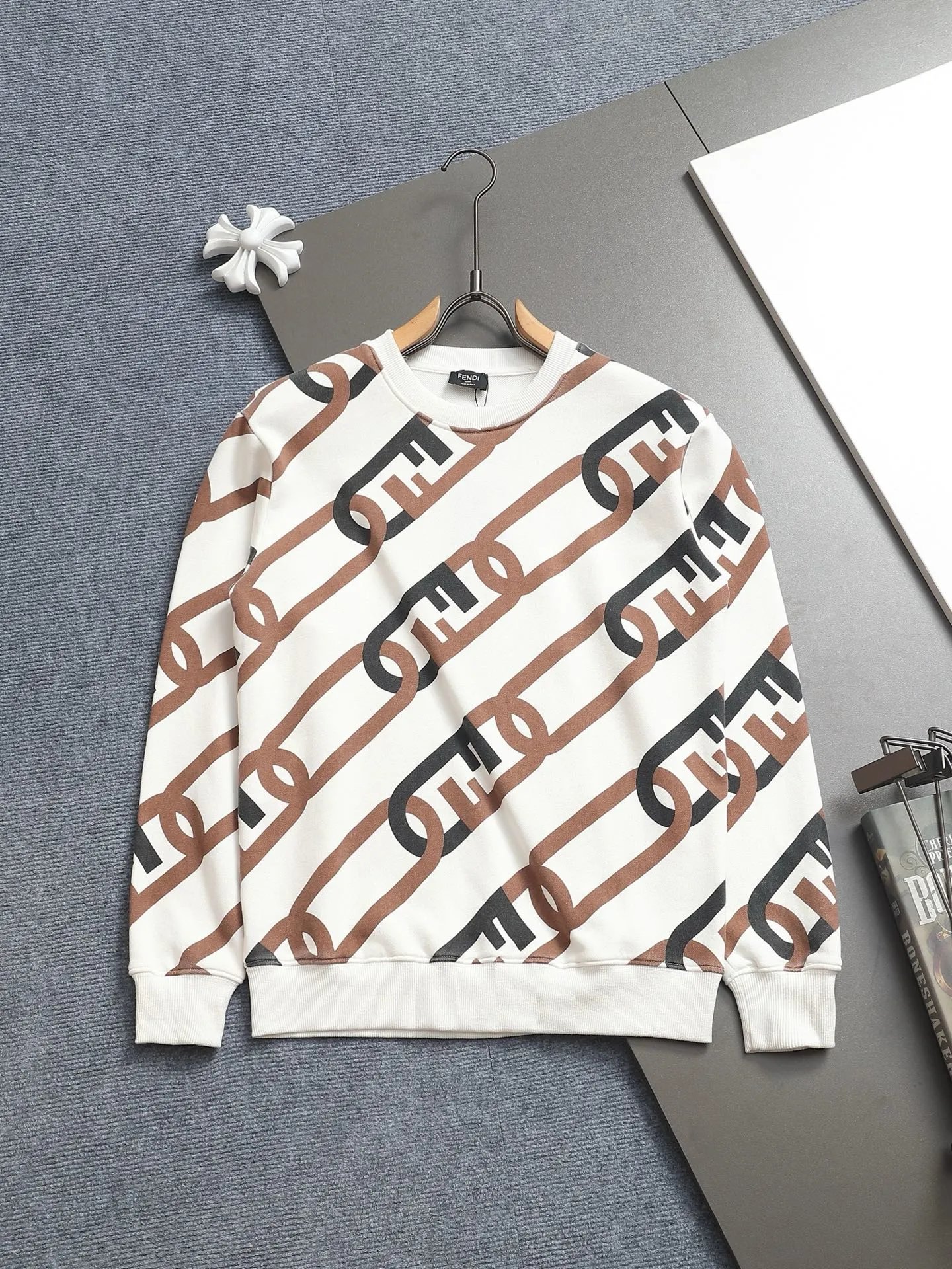 Fendi Chain Logo Print Light Blue Hoodie - 3
