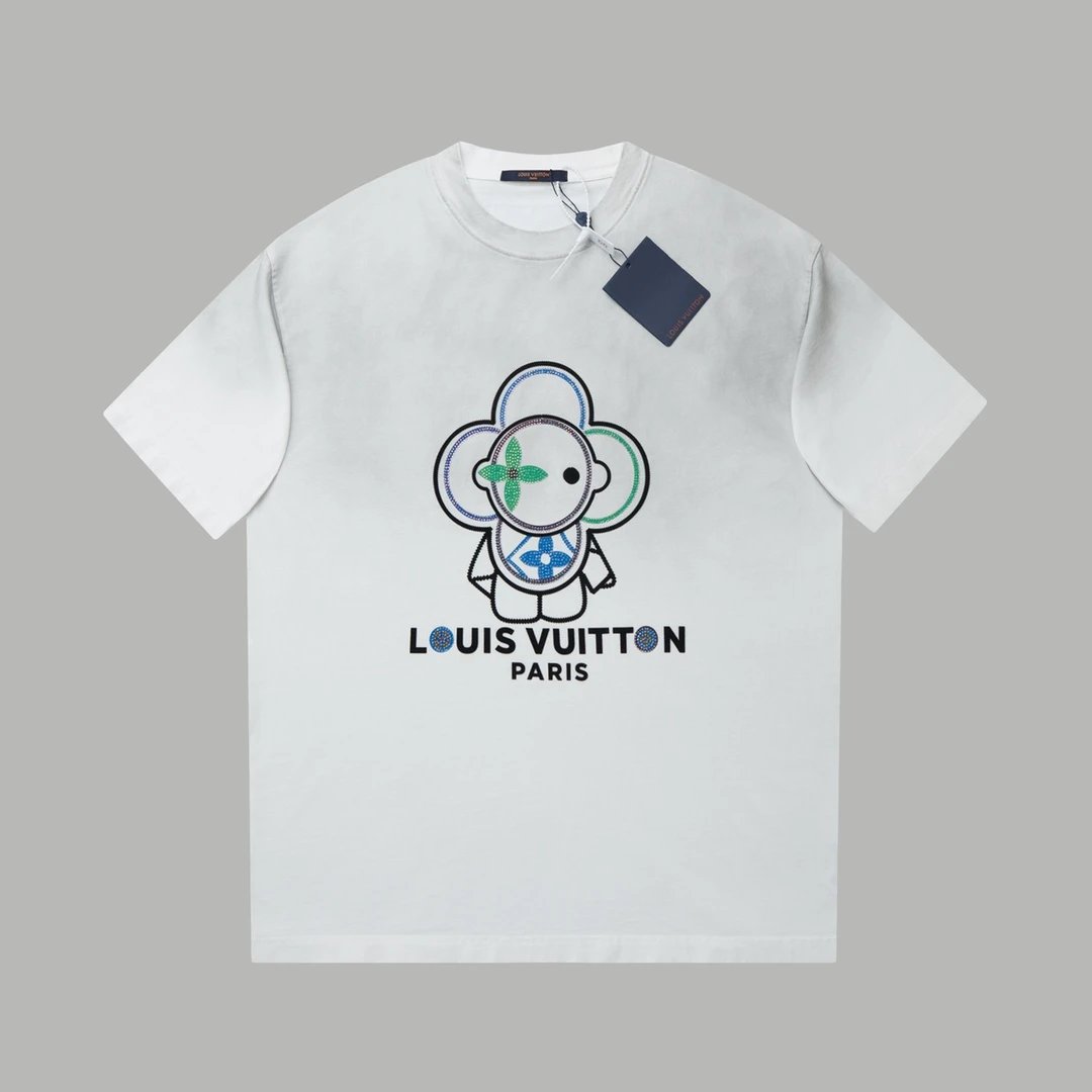 Louis Vuitton Flower Character Embroidered Washed Blue T-Shirt - 11