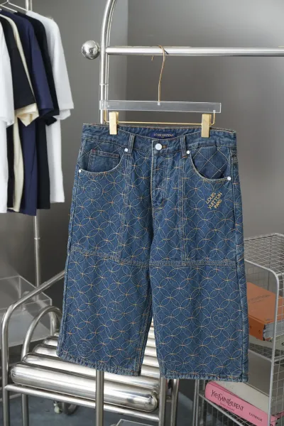 Louis Vuitton Sashiko-Embroidered Denim Shorts Blue - 1