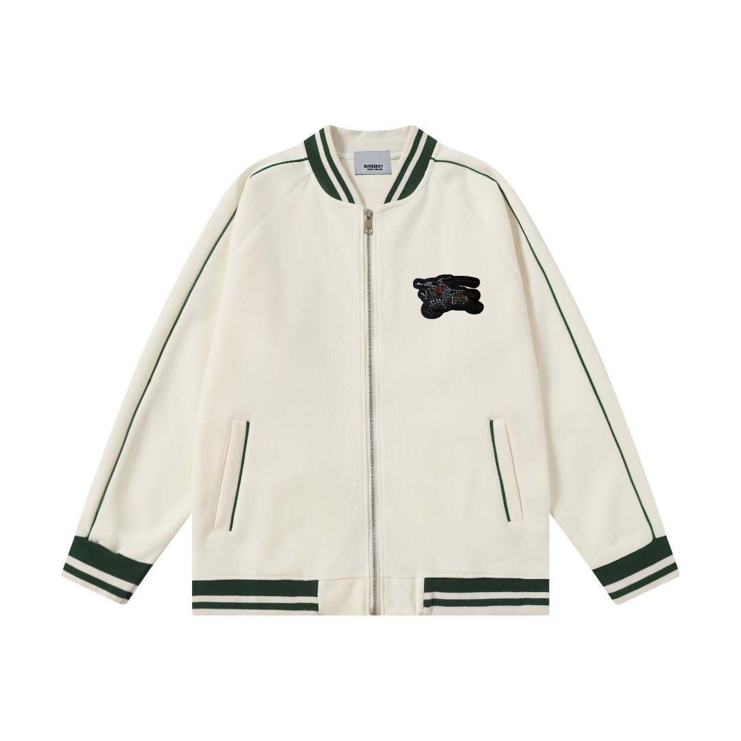Burberry Monogram-Embroidered Varsity Jacket Navy Outerwear Jacket - 4