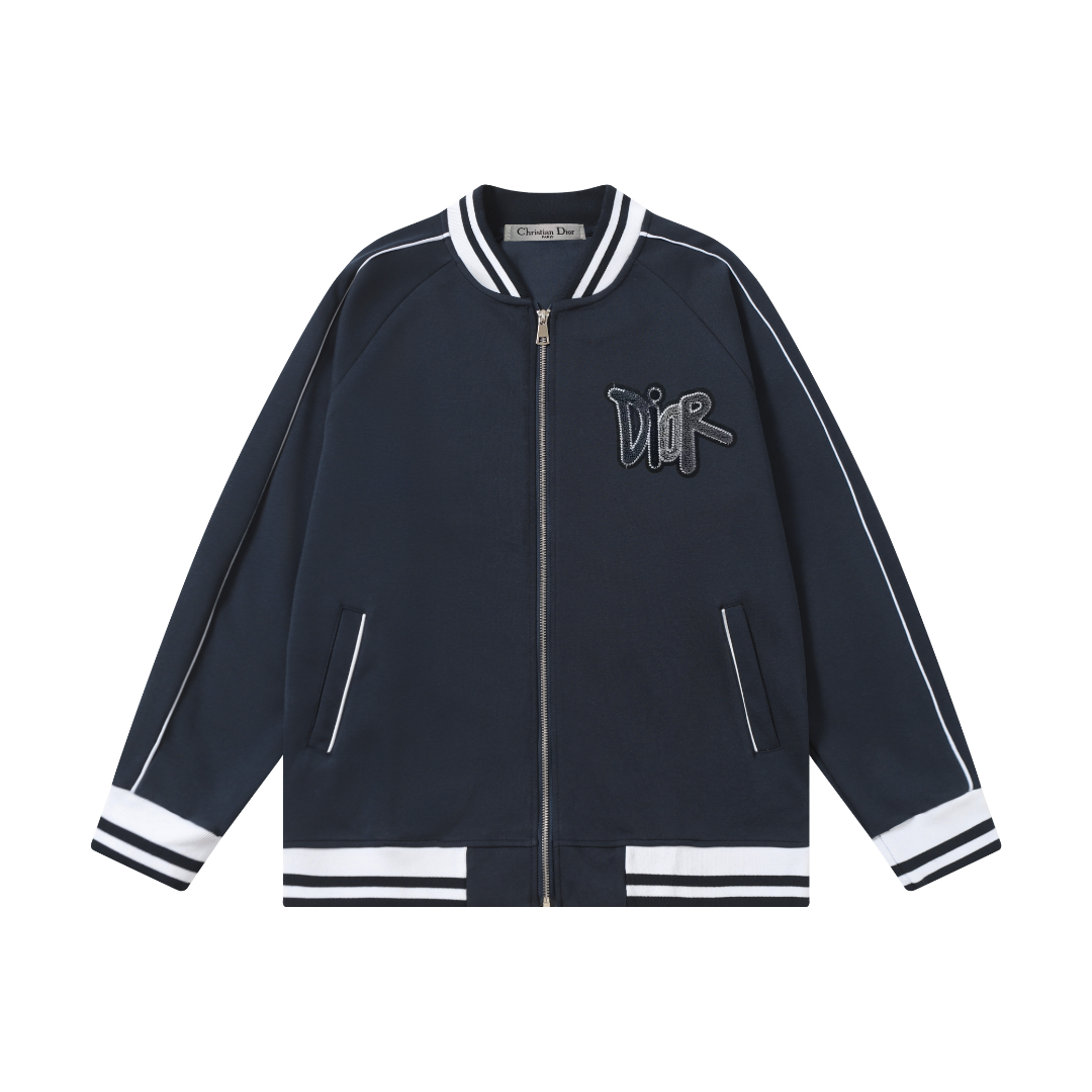 Dior Baseball Jacket Navy with White Stripes Outerwear - 11