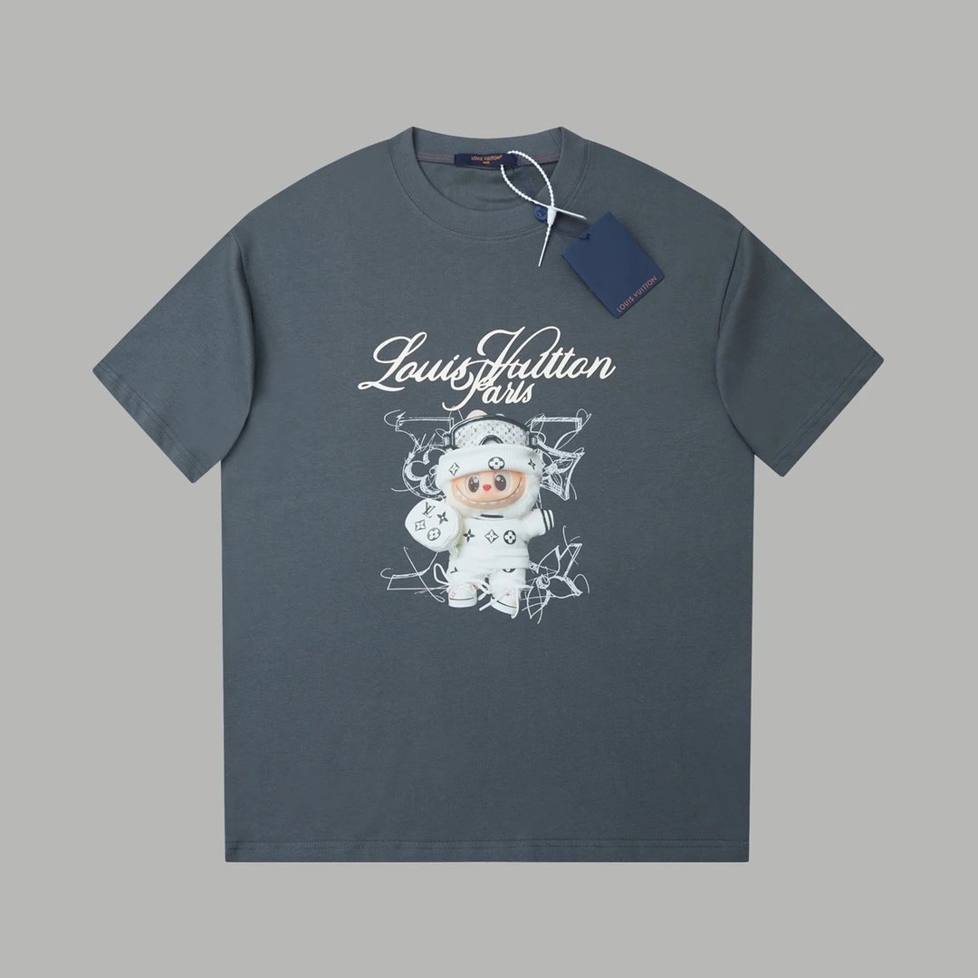 Louis Vuitton Flower Character Embroidered Washed Blue T-Shirt - 5