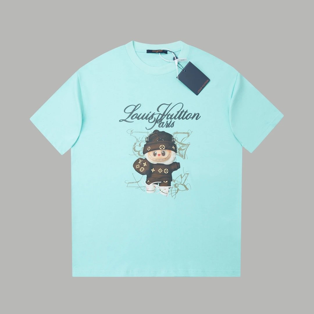 Louis Vuitton Flower Character Embroidered Washed Blue T-Shirt - 3