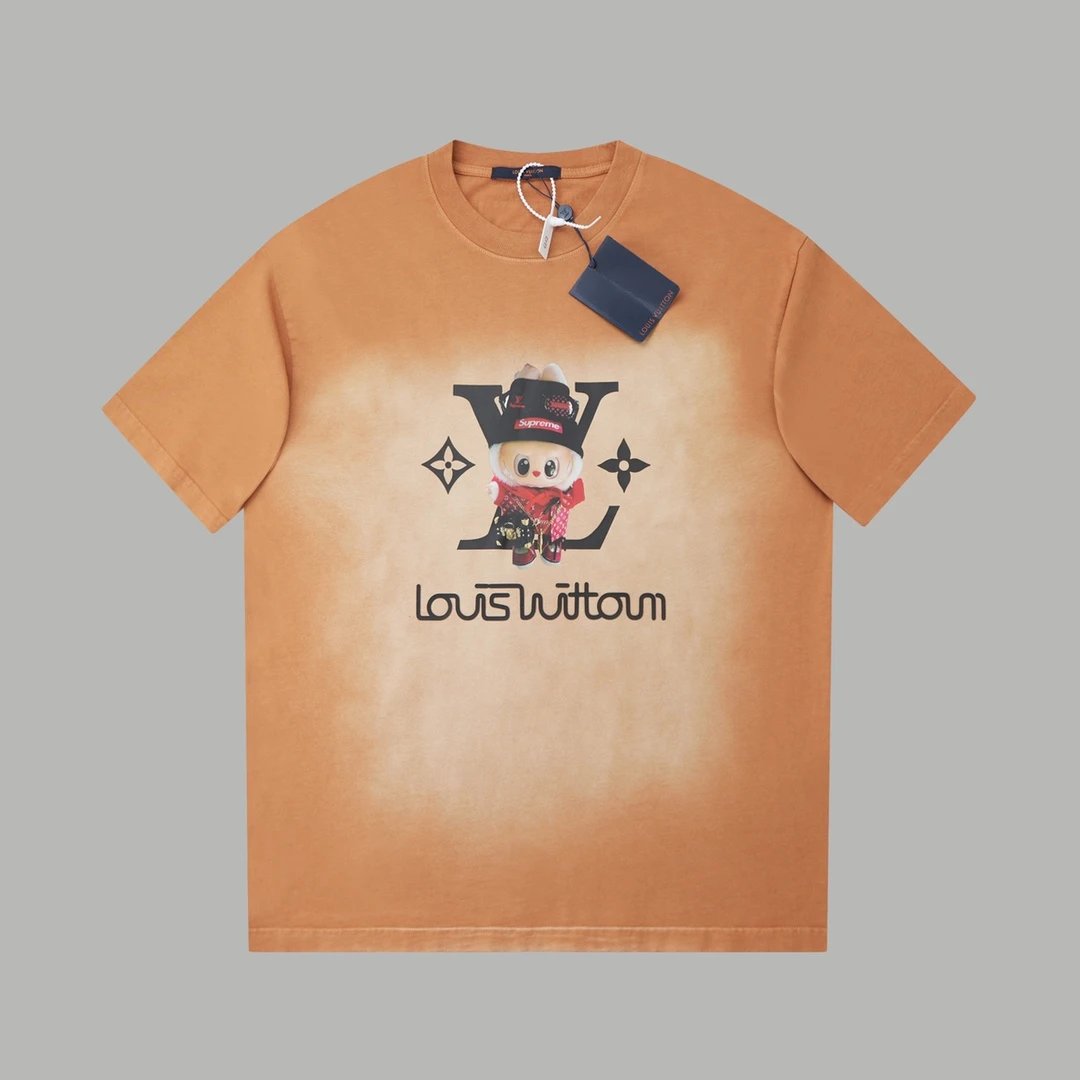 Louis Vuitton Flower Character Embroidered Washed Blue T-Shirt - 9