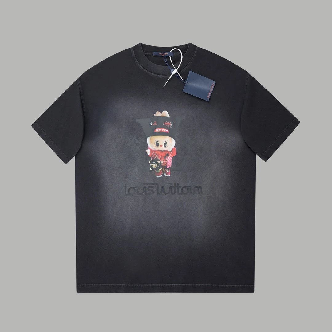 Louis Vuitton Flower Character Embroidered Washed Blue T-Shirt - 10