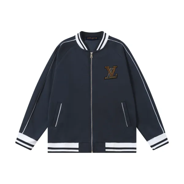 Louis Vuitton Monogram Embroidered Baseball Jacket Navy Outerwear Jacket - 1