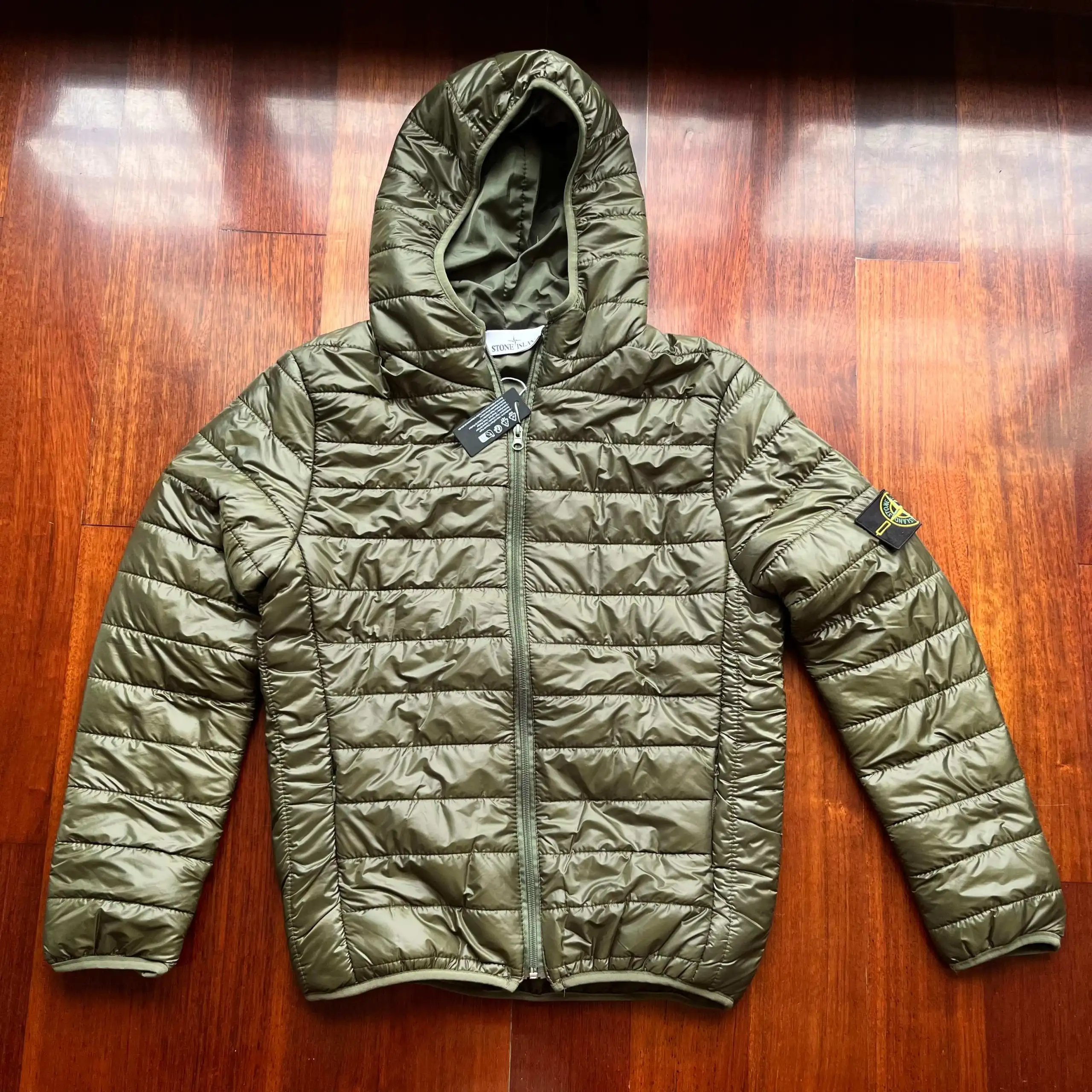 Stone Island Hooded Quilted Jacket Army Green Outerwear