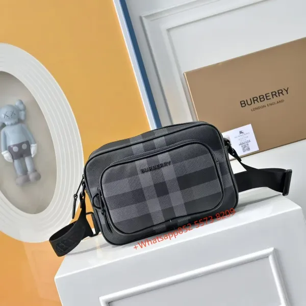 Burberry Check Print Crossbody Bag Black Gray - 1