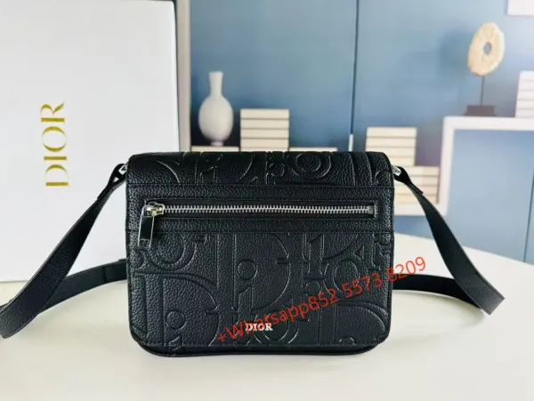 Dior Oblique Embossed Leather Crossbody Bag Black - 1