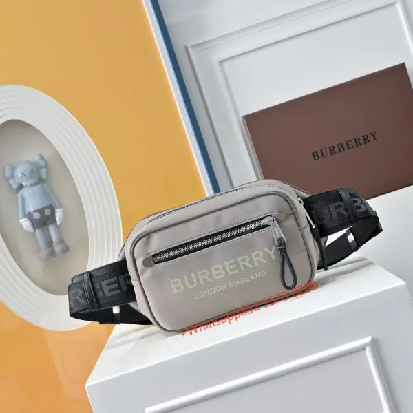 Burberry Logo Print Nylon Belt Bag Gray - 1