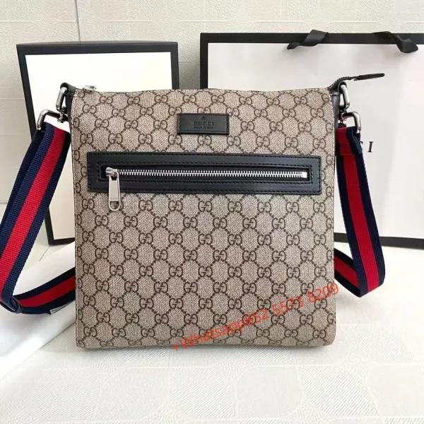 Gucci GG Marmont Crossbody Bag Beige Monogram with Web Strap - 1