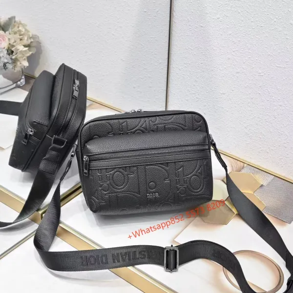 Dior Oblique Embossed Black Crossbody Bag - 1