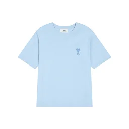 thumbnail for [A3] Heart-embroidered short-sleeve macaron pure cotton unisex loose casual T-shirt
