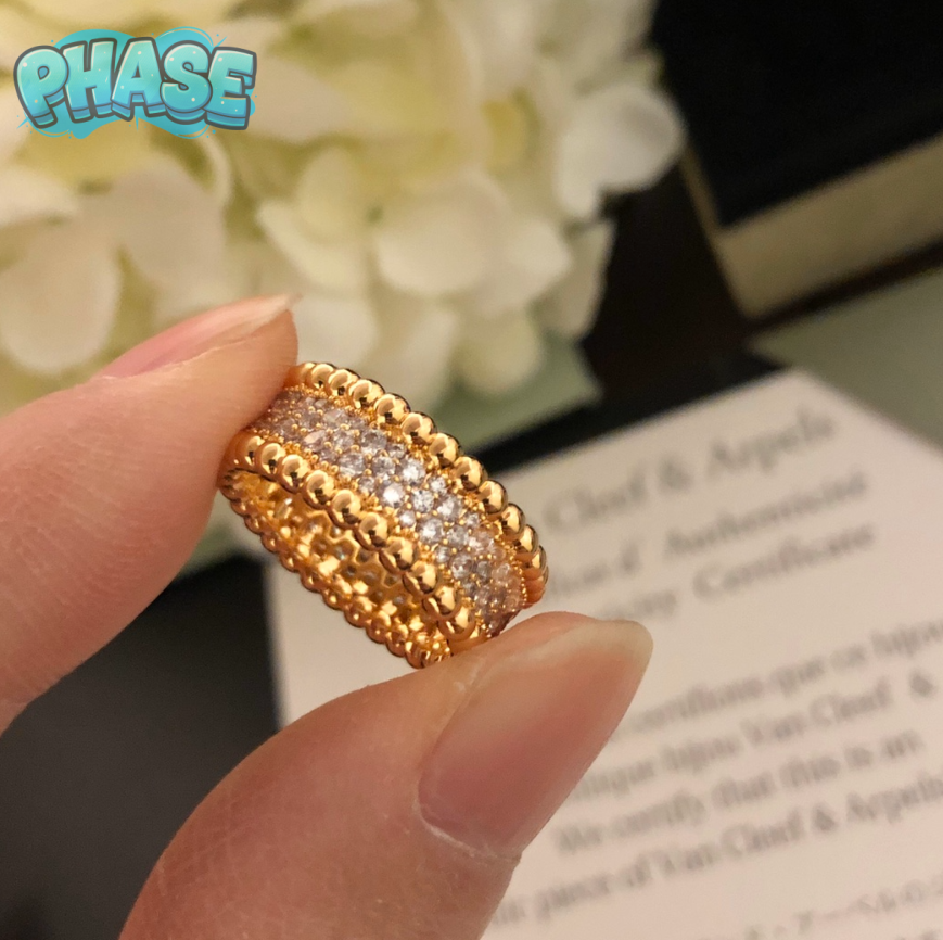 Van Cleef & Arpels Perlée Pavé Ring Rose Gold Diamond Ring Jewelry - 14