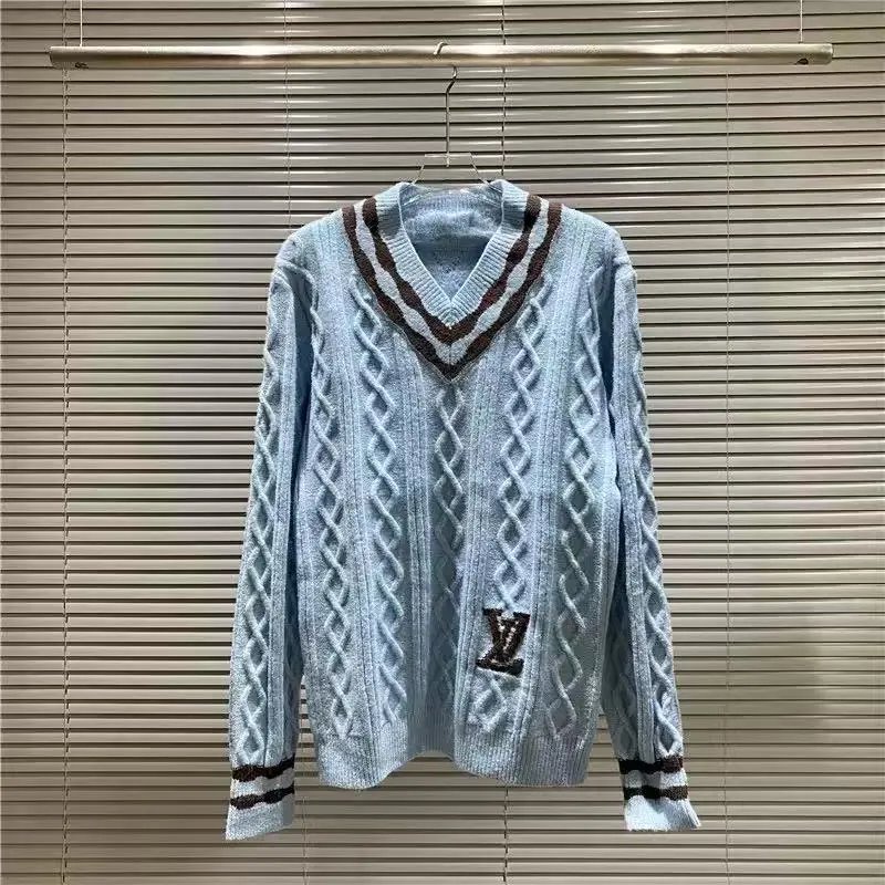Louis Vuitton Knitwear LV Monogram intarsia crewneck sweater — Blue V-neck