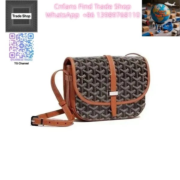 Goyard Goyard Monogram Canvas Shoulder Bag with Tan Leather Trim Brown