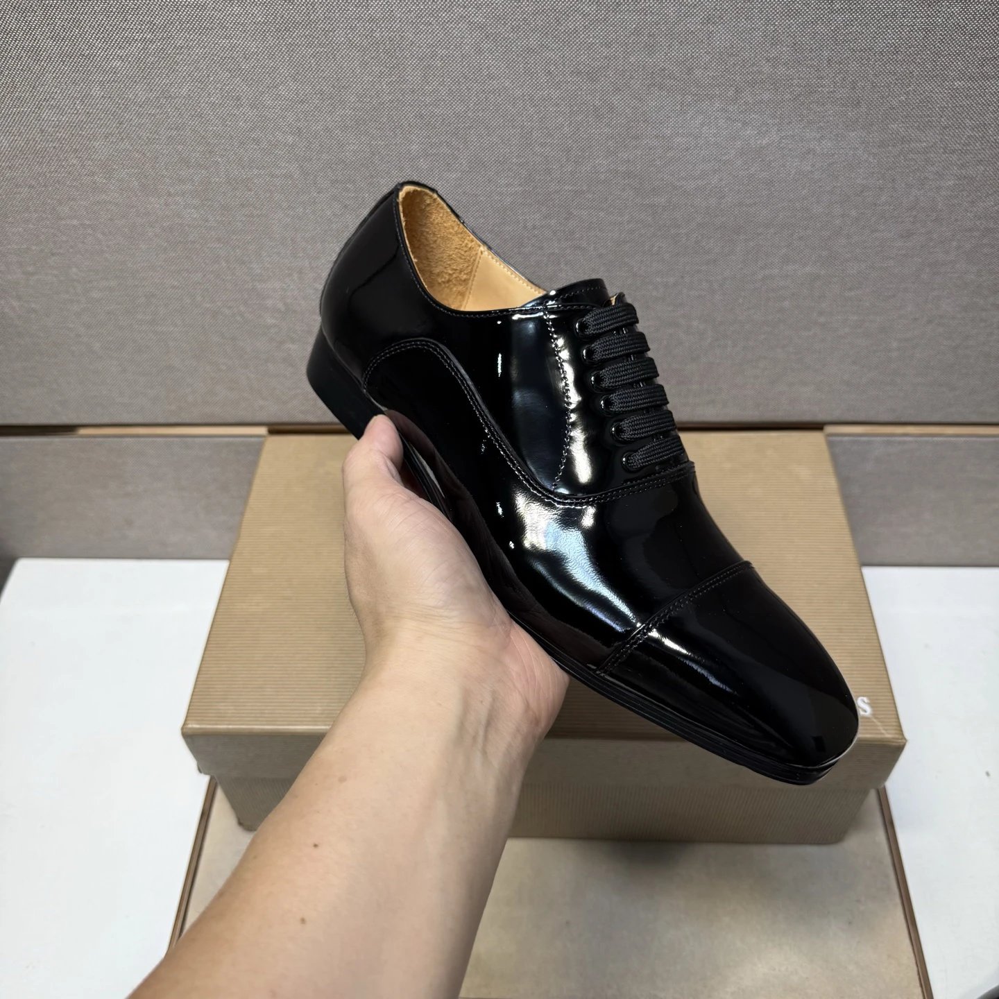 Design Cap-Toe Oxford Black Leather Shoes - 8