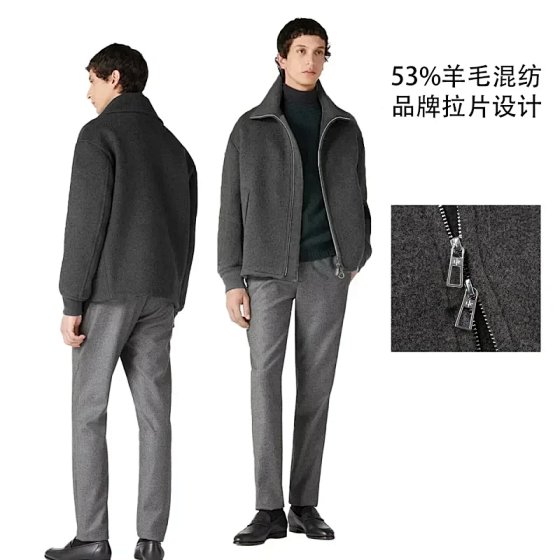 LP Men's Wool Blend Peacoat Jacket with 53% Wool, 560g/㎡ Fabric Weight, L Size Garment Weighs 1095g, Ultra-Warm Wool Lapel Wool Coat Thick Jacket, YKK Zipper, Branded Zipper Pull, 2025 Fall Winter New Arrival G2421055906
