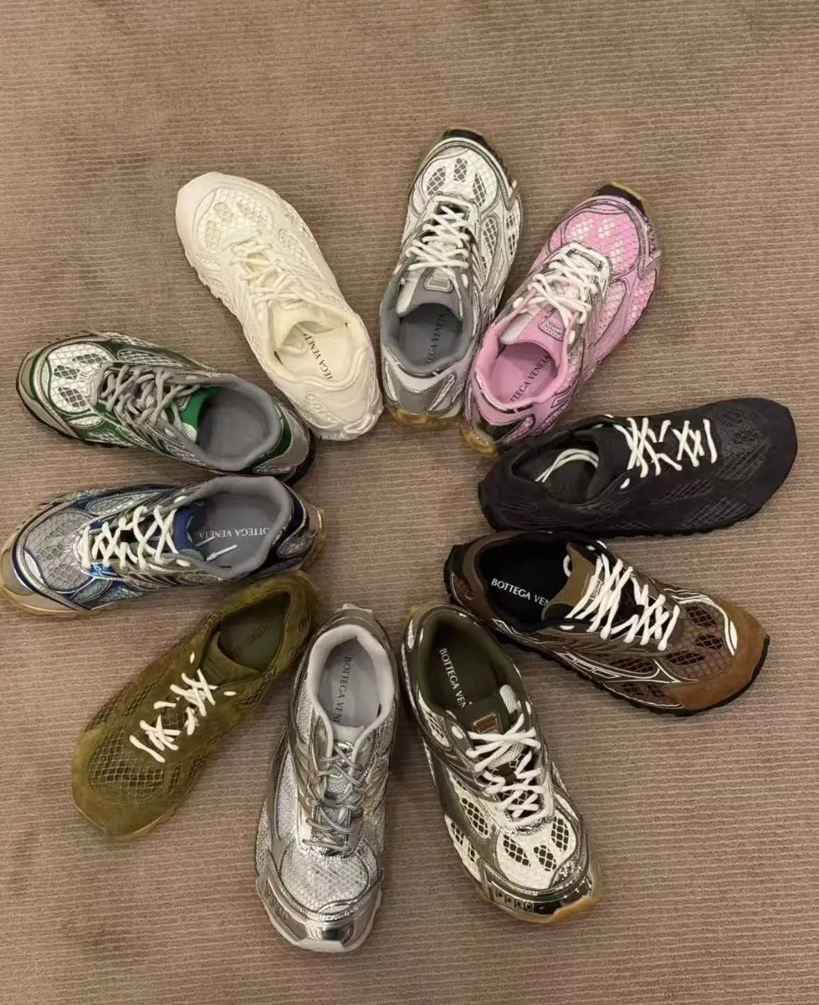 Bottega Veneta Multi-color Mesh and Metallic Athletic Sneakers