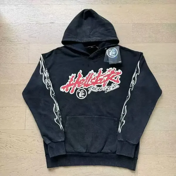 Hellcat Records Flame Print Black Hoodie - 1