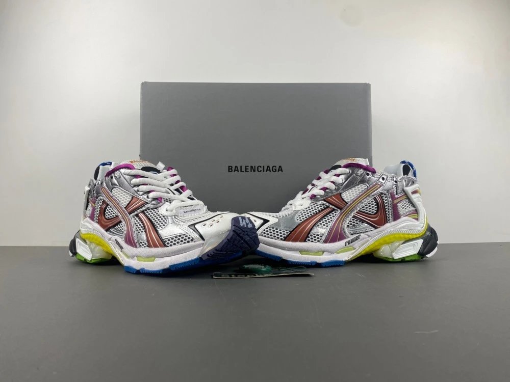 B Silver Brown Neon Green Sports Shoes