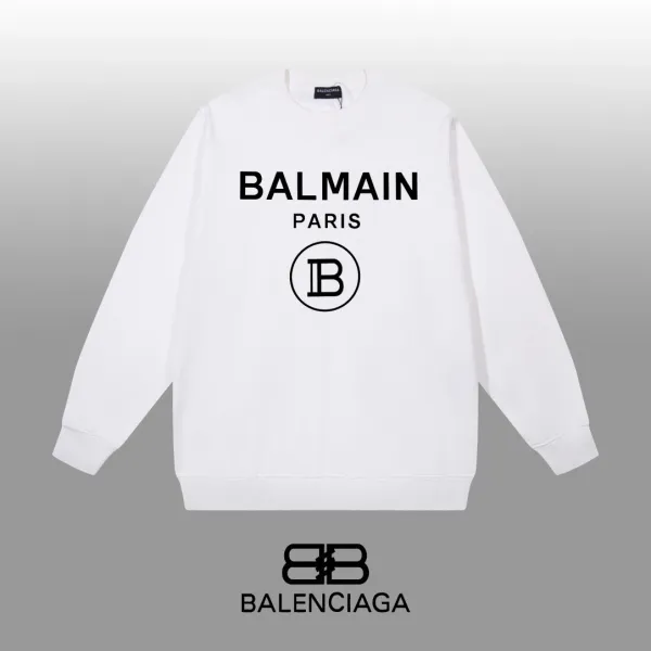 Balmain Paris Logo Print White Hoodie - 1