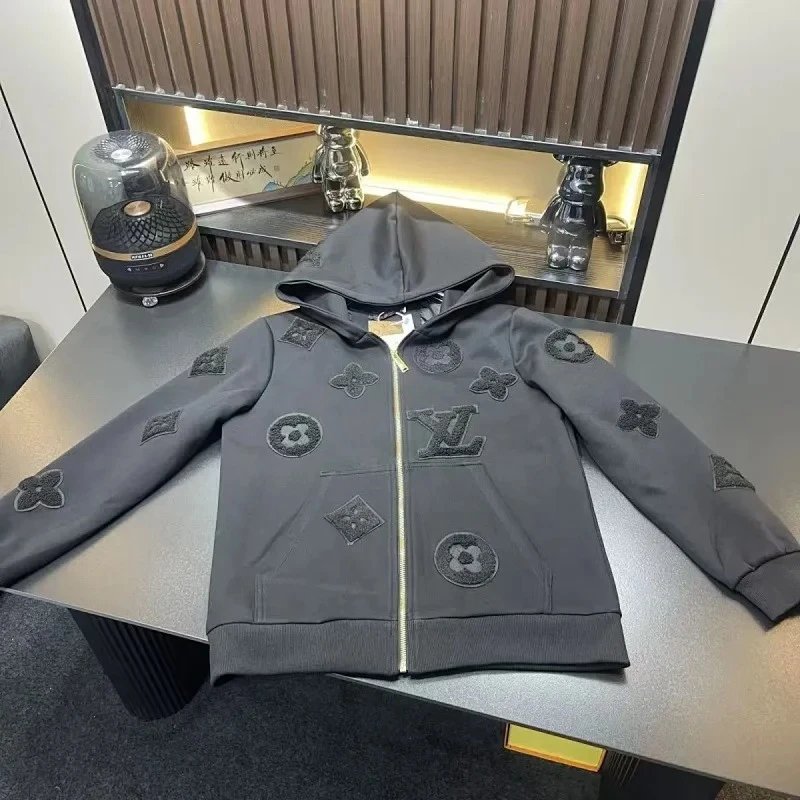 Louis Vuitton Monogram Embroidered Hoodie Gray