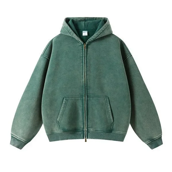 Green Zip-Up Hooded Sweatshirt
