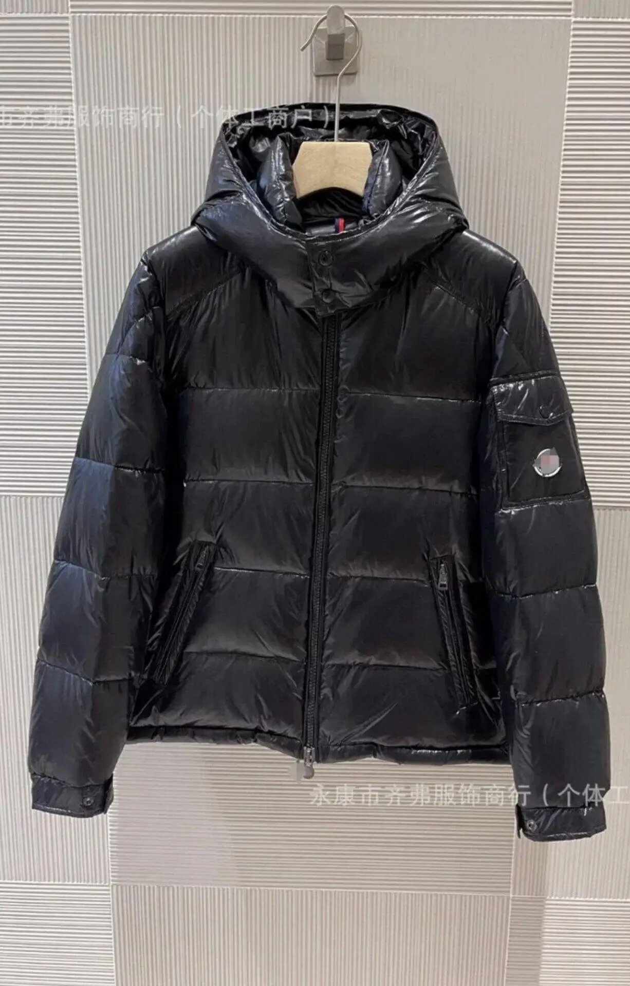 Stone Island Down Jackets Hooded quilted puffer jacket with sleeve compass patch — Black-24