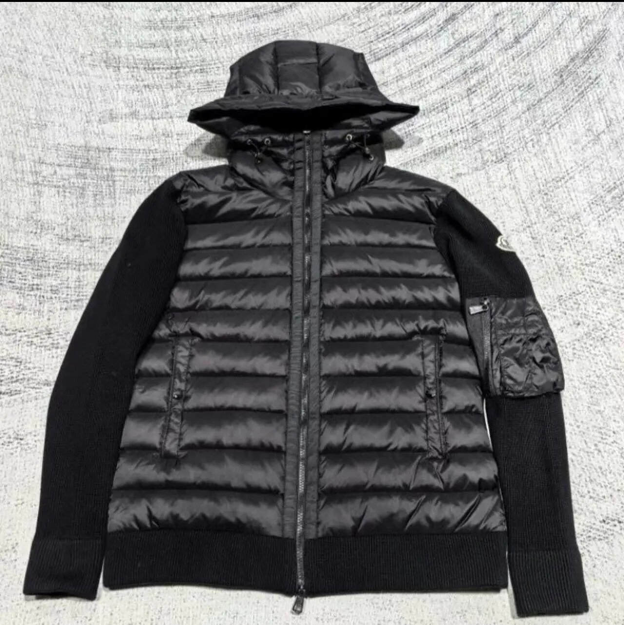 Stone Island Down Jackets Hooded quilted puffer jacket with sleeve compass patch image 3