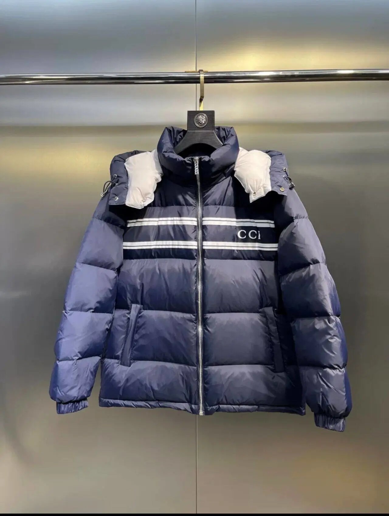 Stone Island Down Jackets Hooded quilted puffer jacket with sleeve compass patch — Navy Blue-19