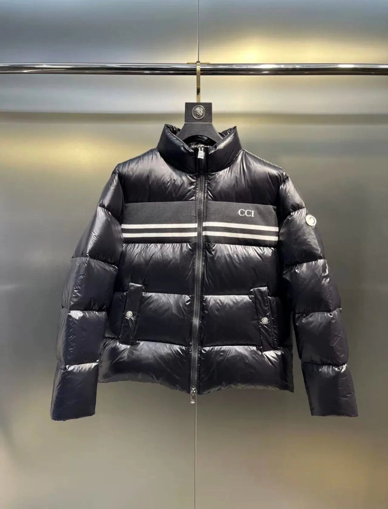Stone Island Down Jackets Hooded quilted puffer jacket with sleeve compass patch image 12