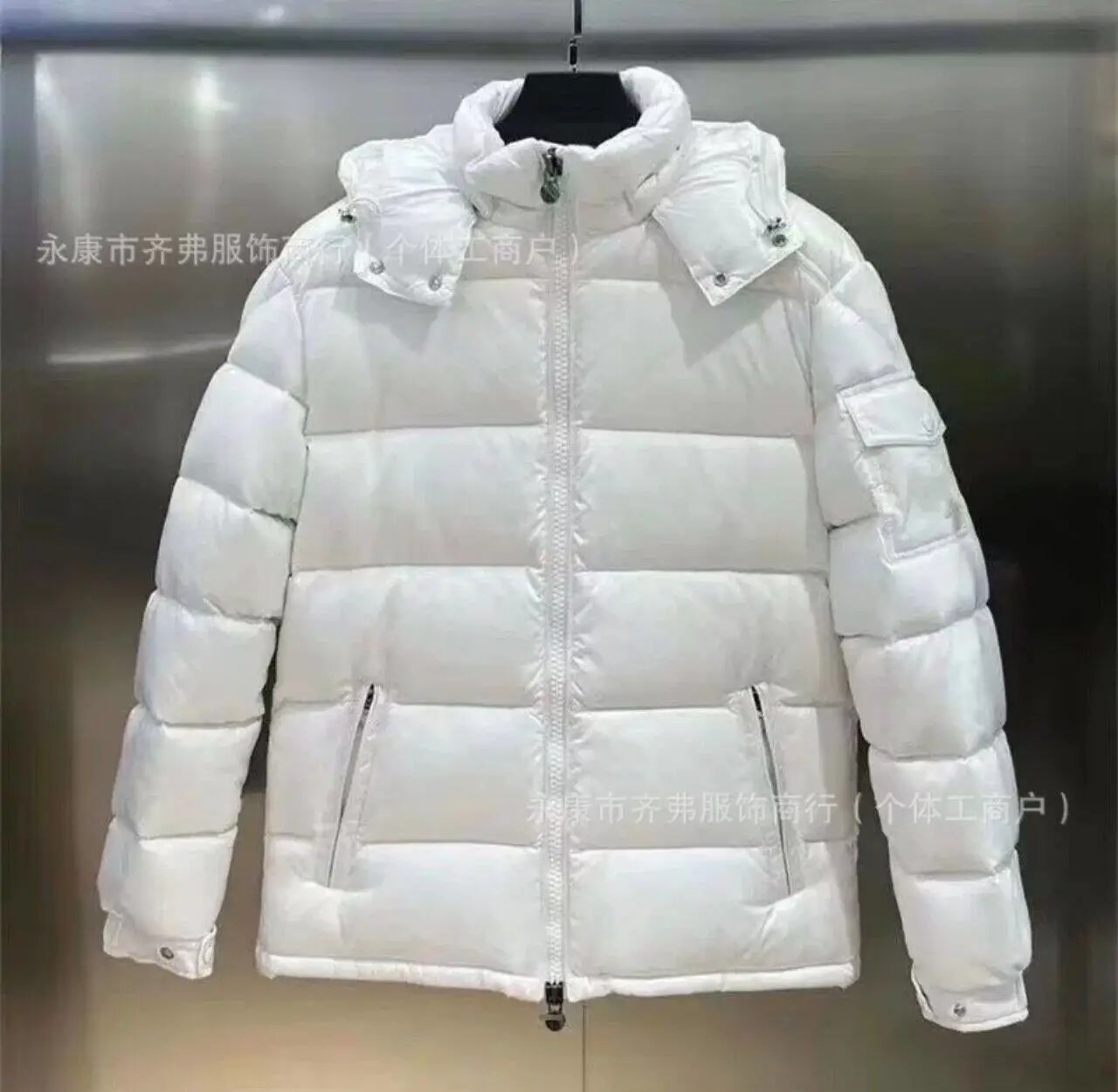 Stone Island Down Jackets Hooded quilted puffer jacket with sleeve compass patch — white-23