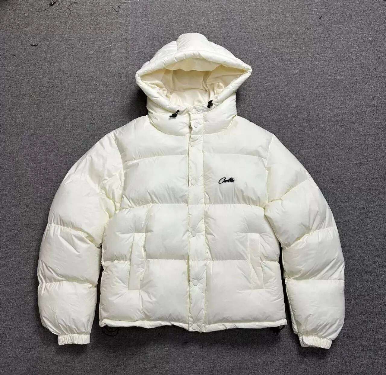 Stone Island Down Jackets Hooded quilted puffer jacket with sleeve compass patch — Beige-32