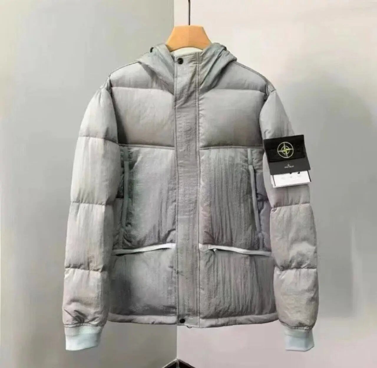 Stone Island Down Jackets Hooded quilted puffer jacket with sleeve compass patch image 14