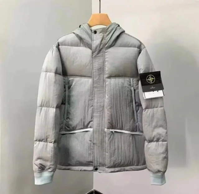 Stone Island Down Jackets Hooded quilted puffer jacket with sleeve compass patch product detail image 13