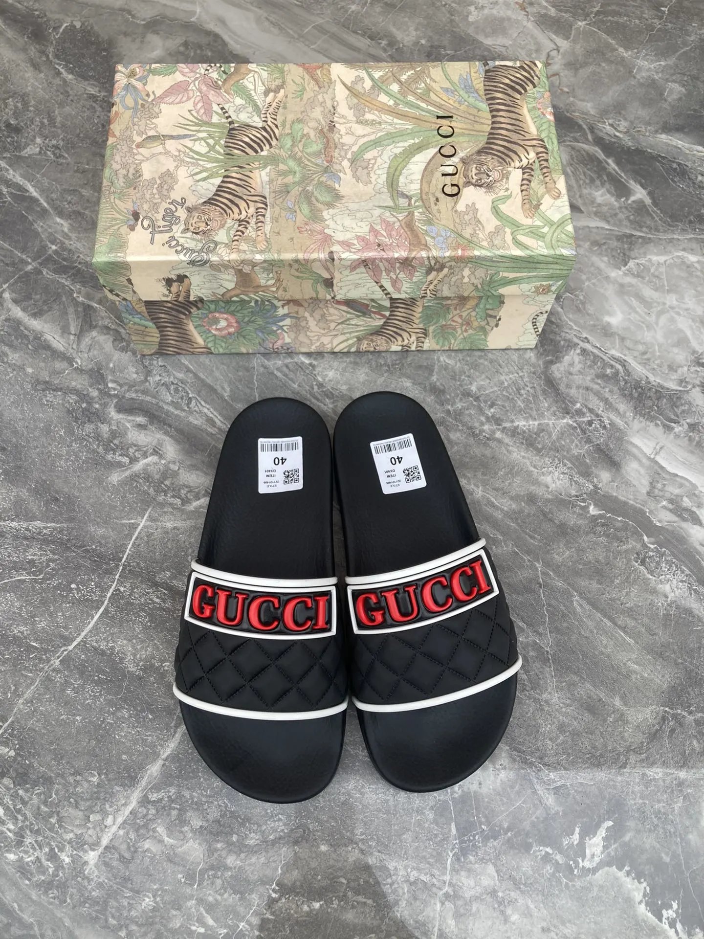Gucci Quilted Logo Slide Black Red