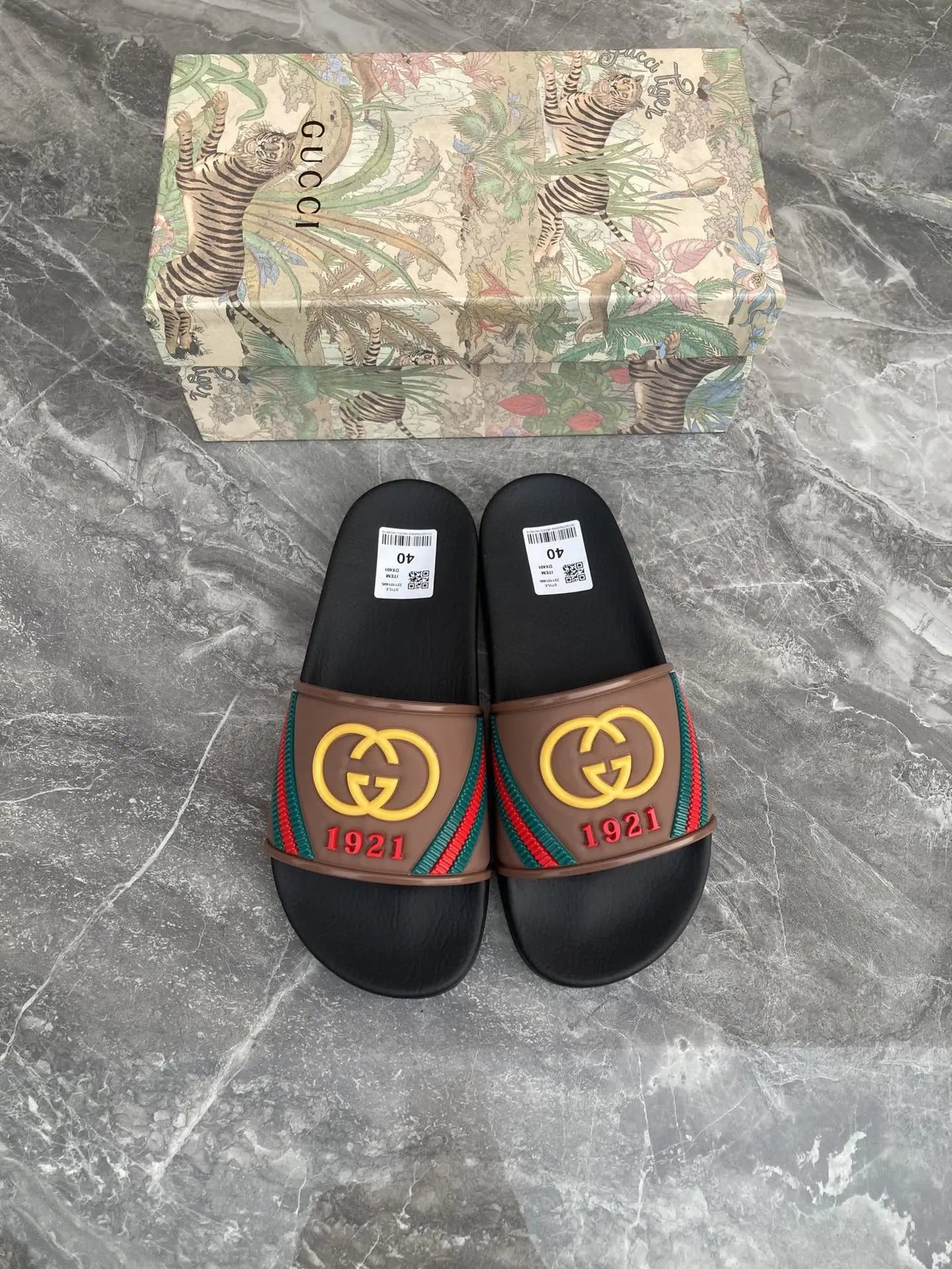 Gucci 1921 Web Stripe Slide Brown