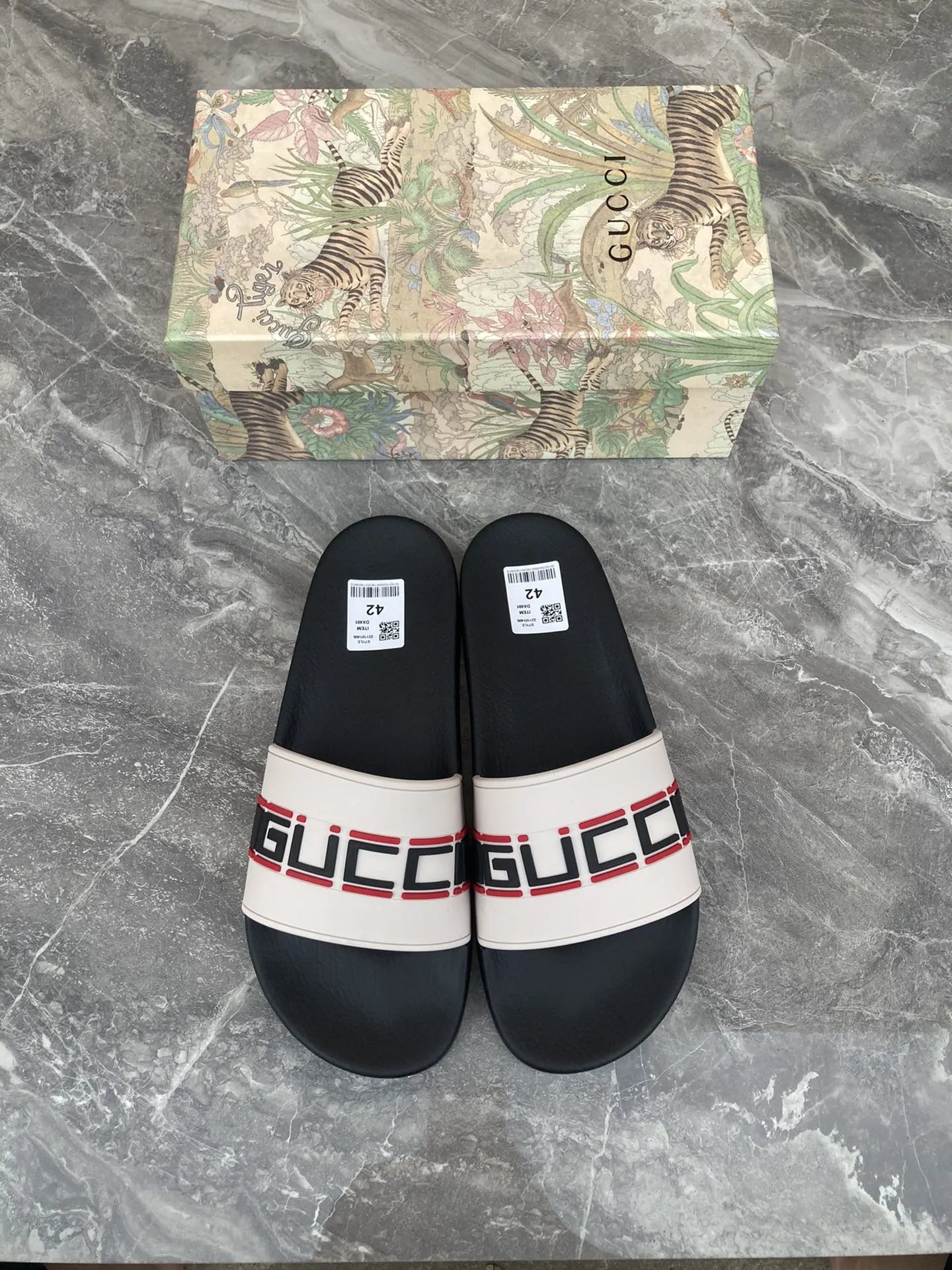 Gucci Stripe Logo Slide White Black Red