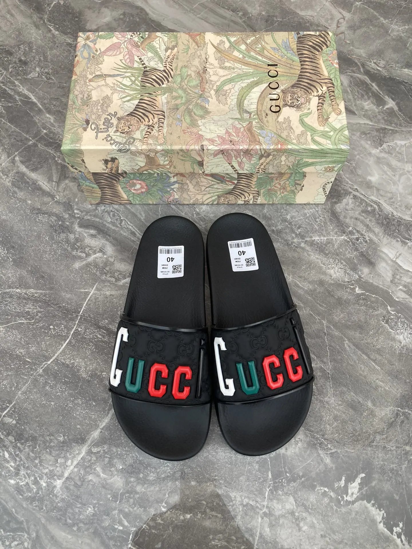 Gucci GG Multicolor Logo Slide Black