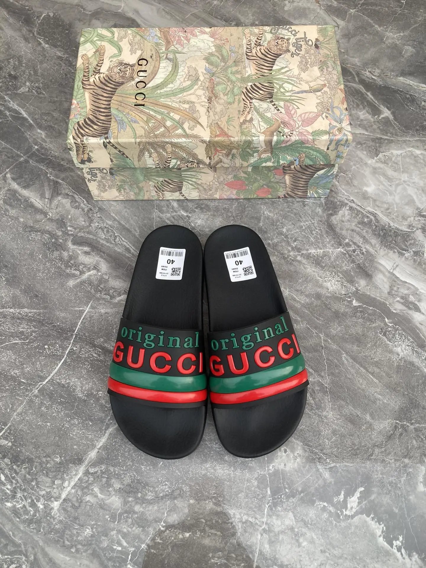 Gucci Original Print Web Slide Black
