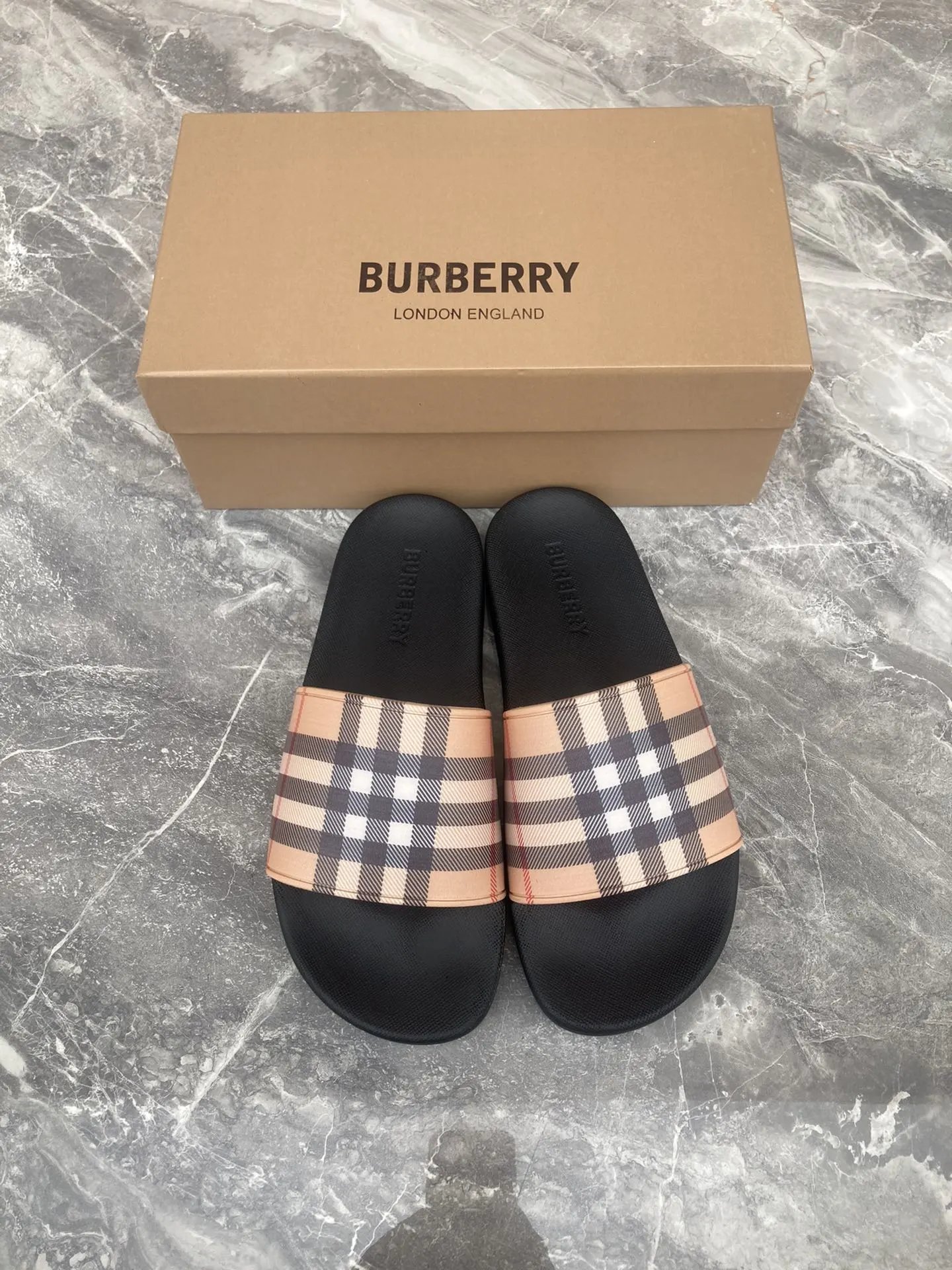 Burberry Check Slide Sandal Pink Beige Black