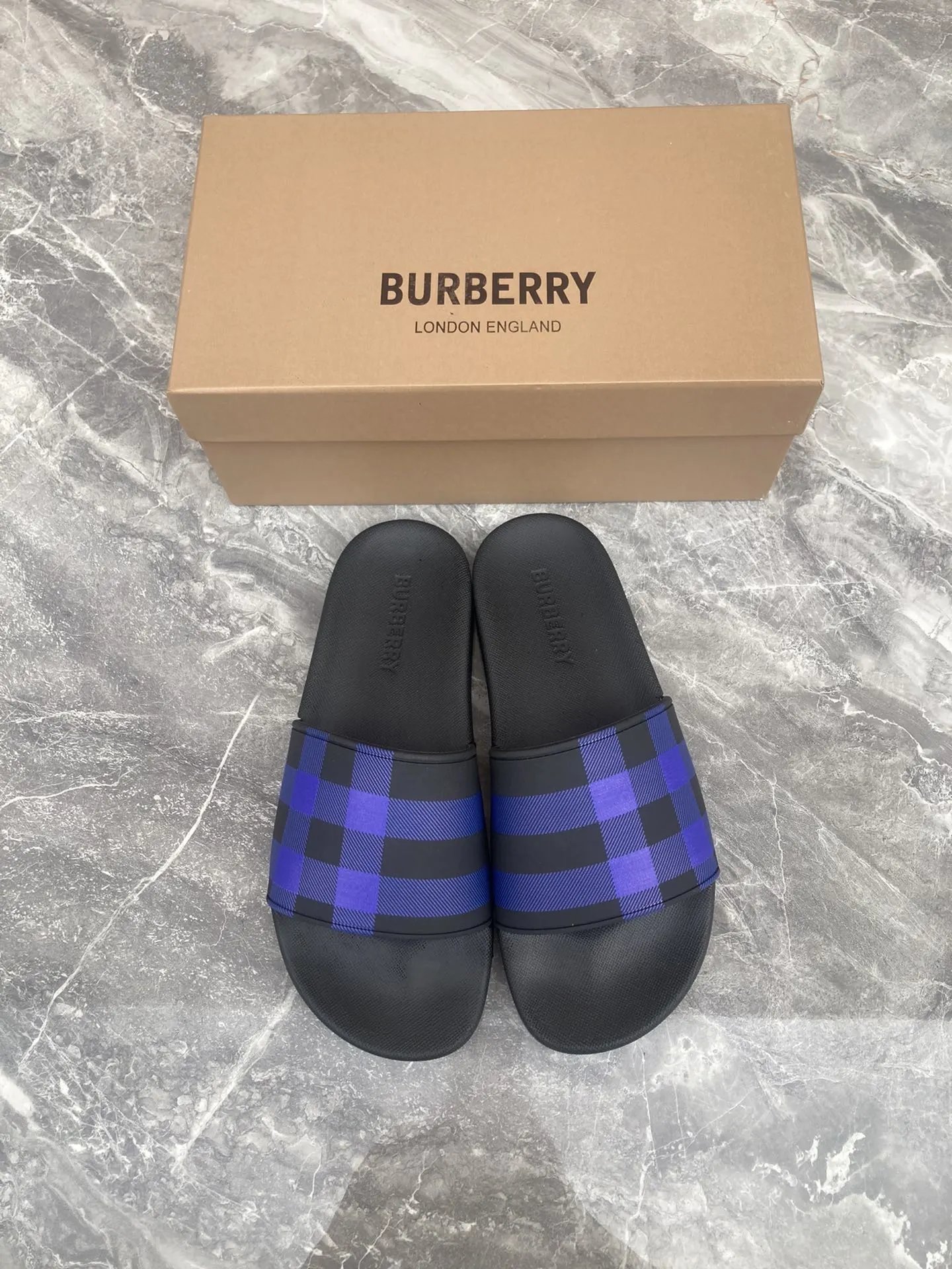 Burberry Check Slide Sandal Blue Black
