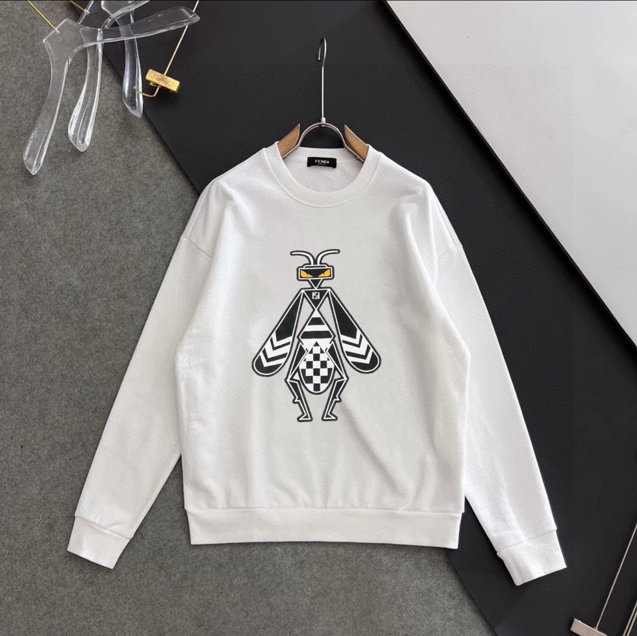 Fendi Bee Print White Cotton Sweatshirt Hoodie - 1