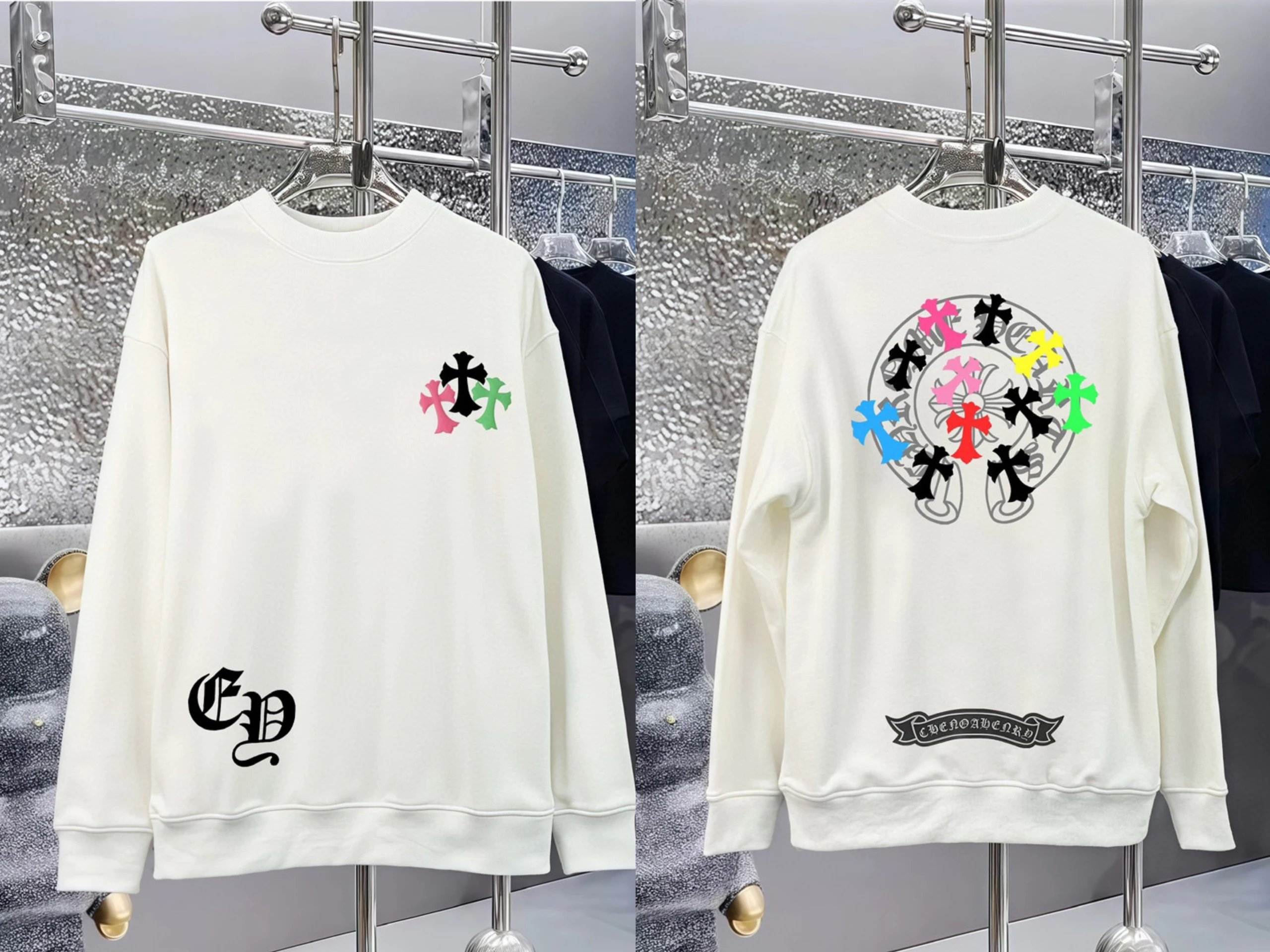 Design Splatter Circle Graphic White Hoodie - 8