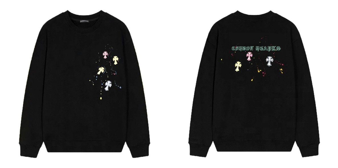 Design Cross Motif Splatter Print Black Hoodie - 11