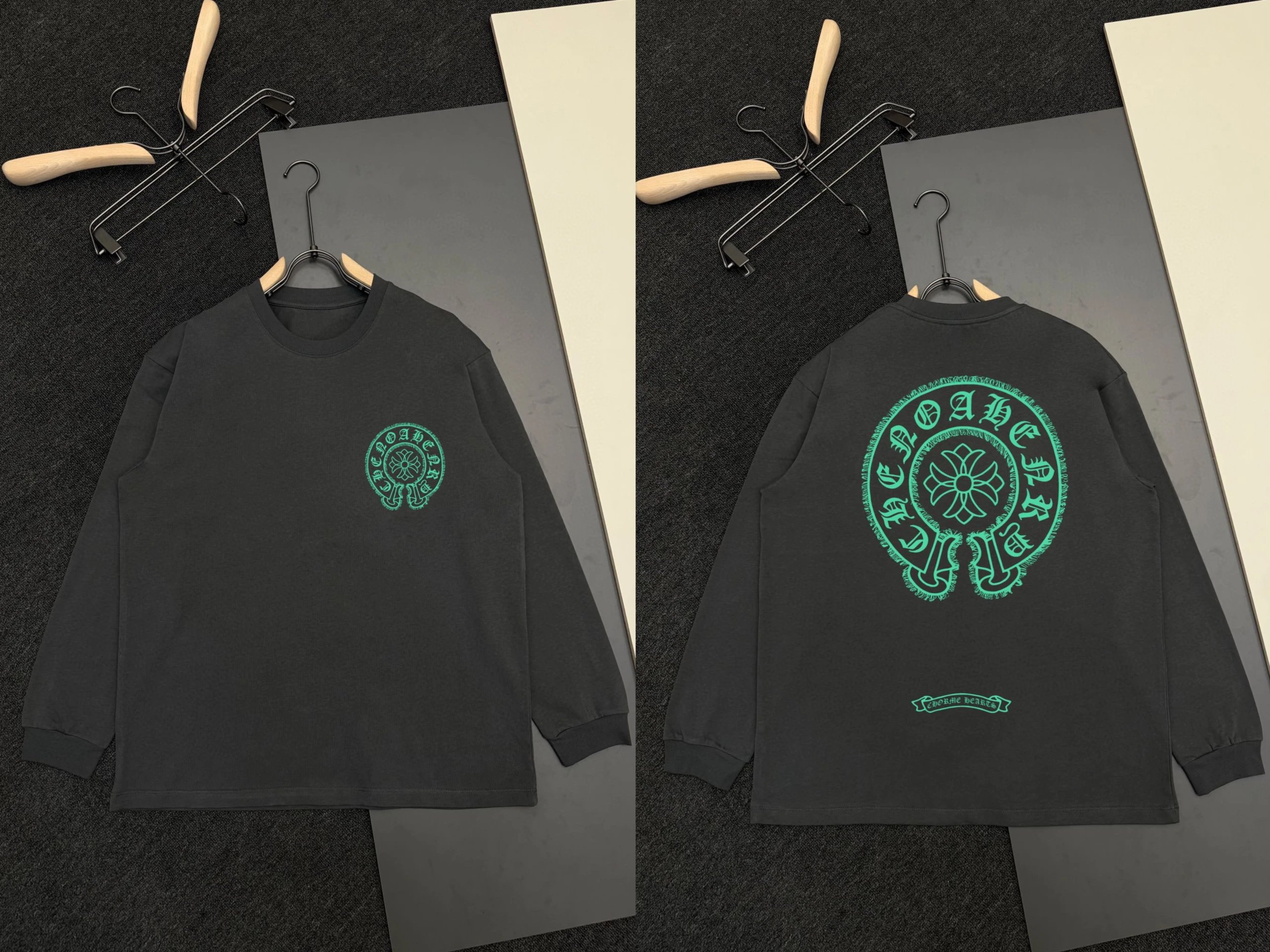 Chrome Hearts Long Sleeve T-Shirt Black with Neon Green Logo - 3