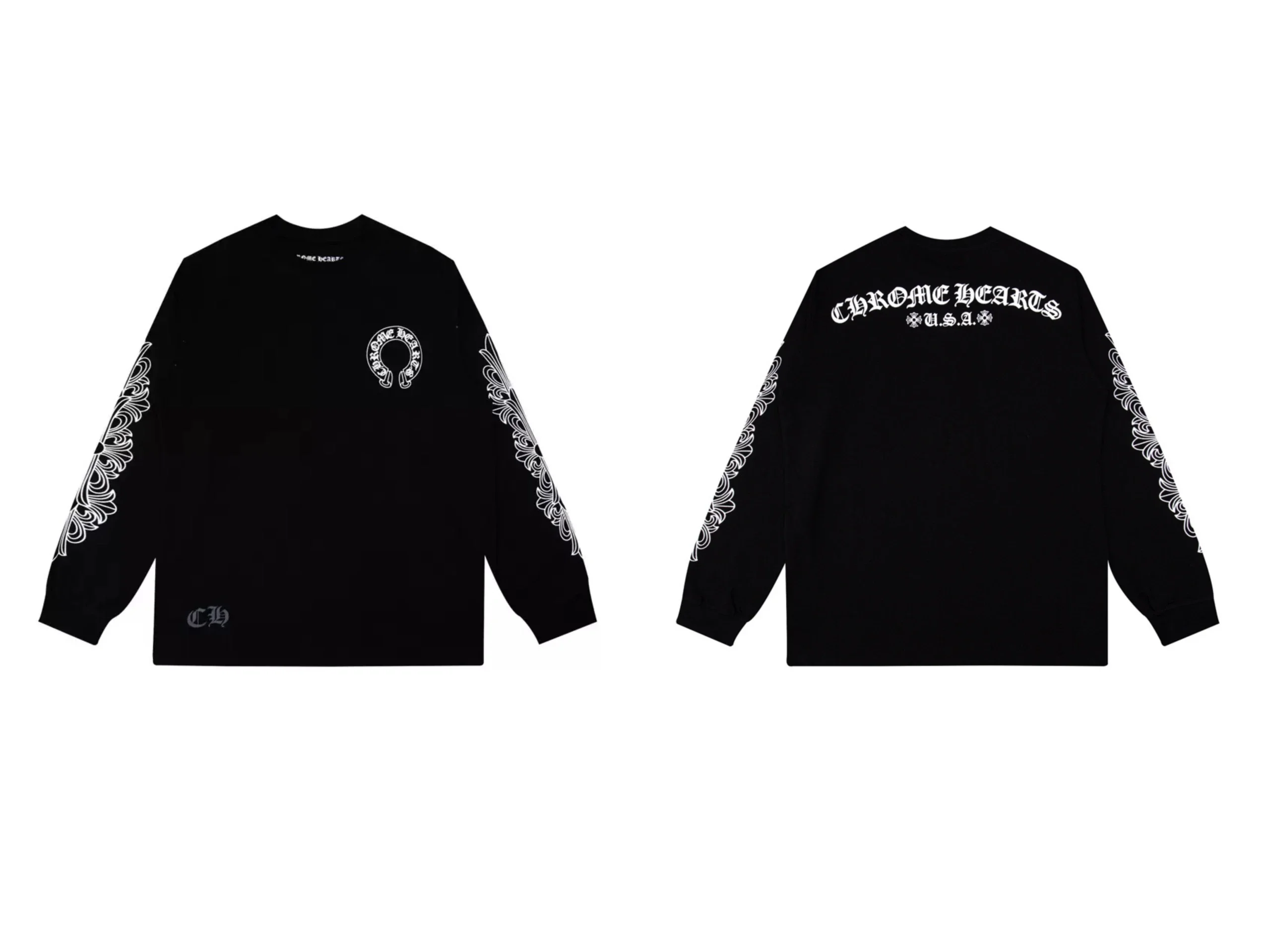 Chrome Hearts USA Horseshoe Scroll Black Long Sleeve
