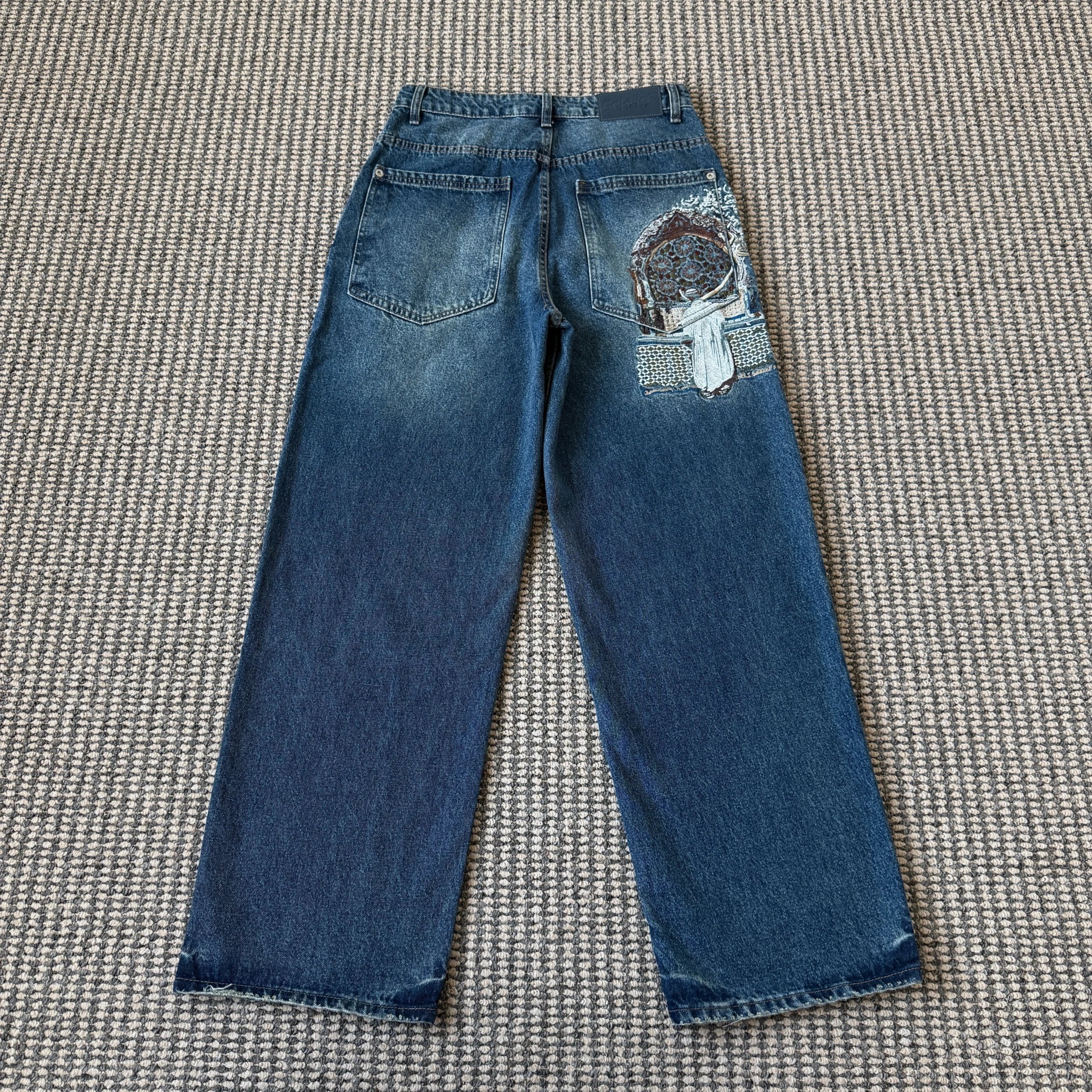 Dior Oblique Embroidered Wide-Leg Jeans Light Wash - 13